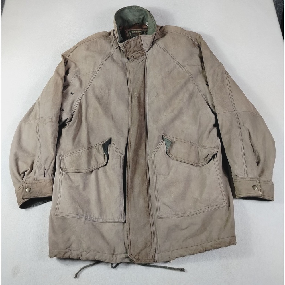 Vintage‎ Anchor Blue Coat Mens Large Brown Leather Parka Outdoor Lined Winter